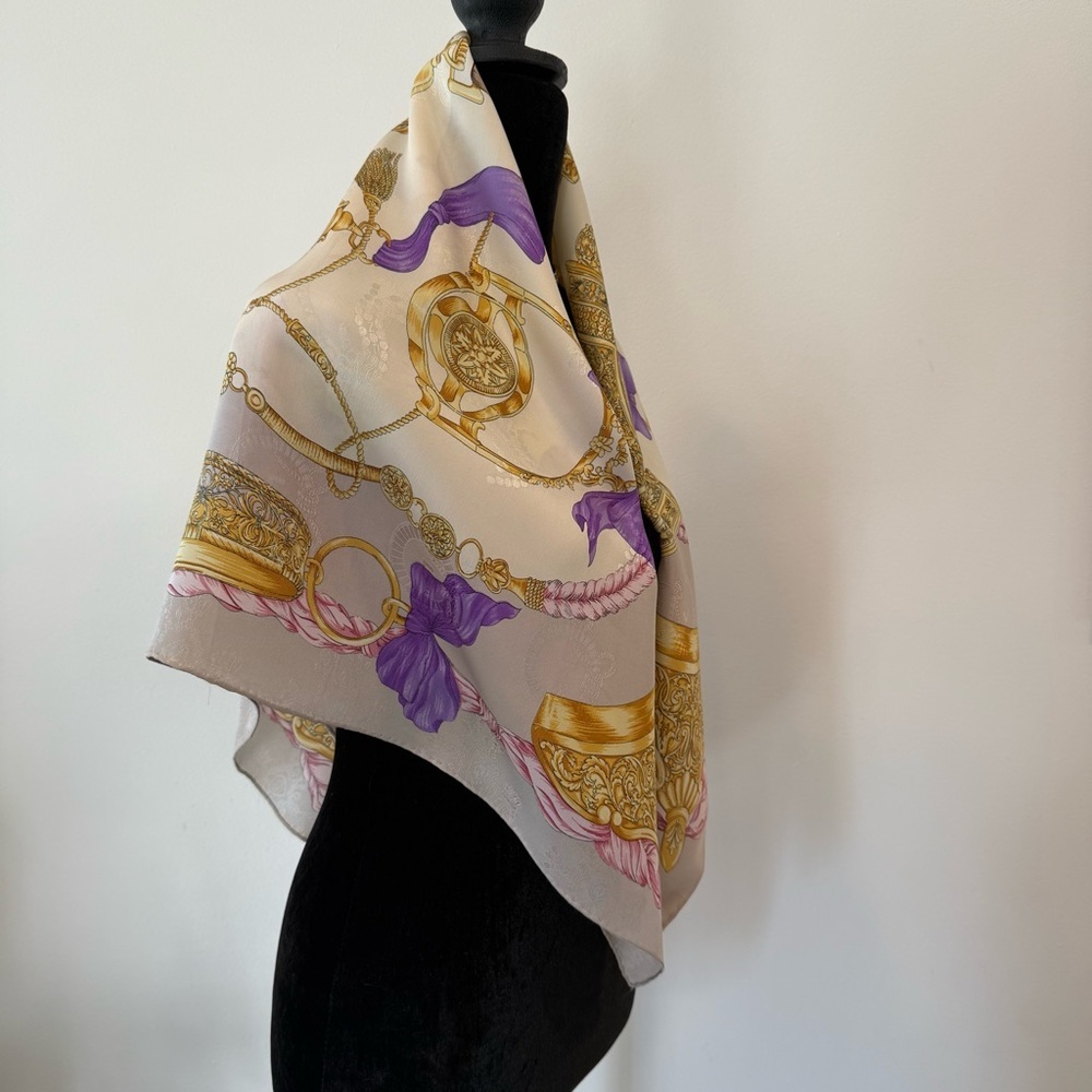 Authentic Lancel Silk Scarf with Gold and Pink Design - Picture 6 of 11